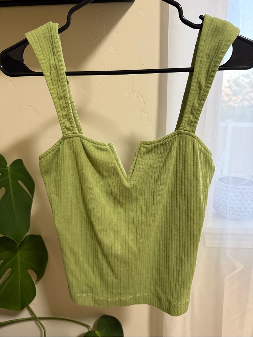 Free People Lime Ribbed V-Notch Tank